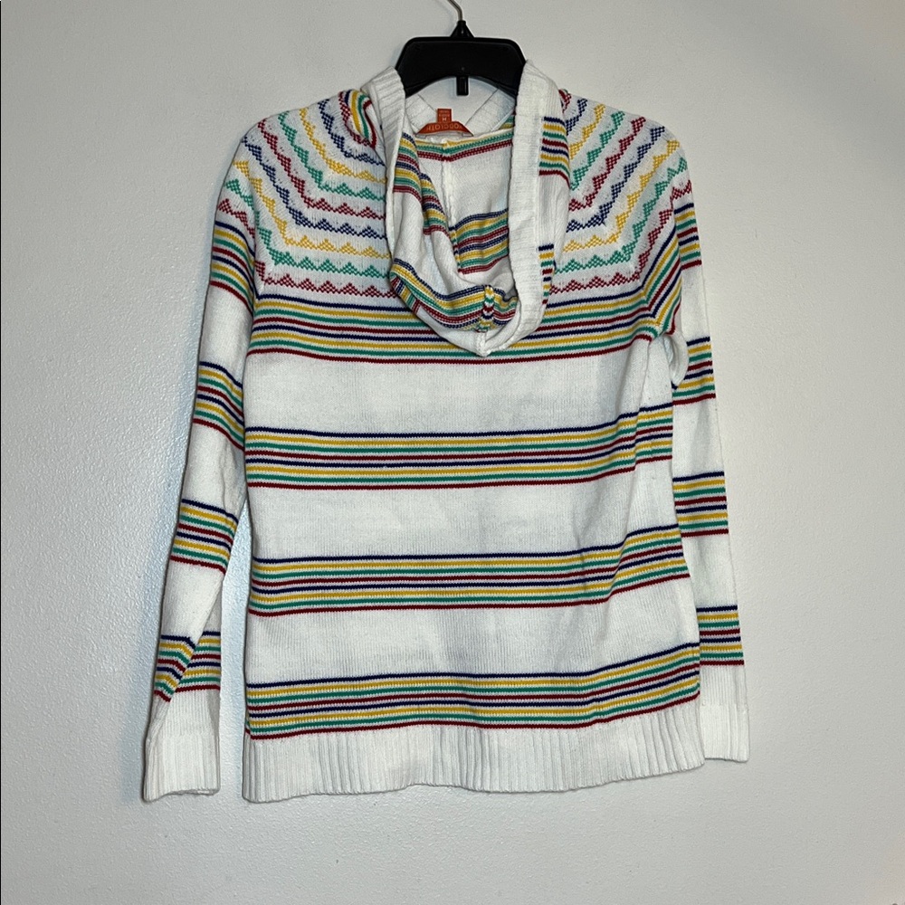 Modcloth Smitten Mitten Rainbow Striped Knit Sweater Hoodie Medium - Picture 6 of 6